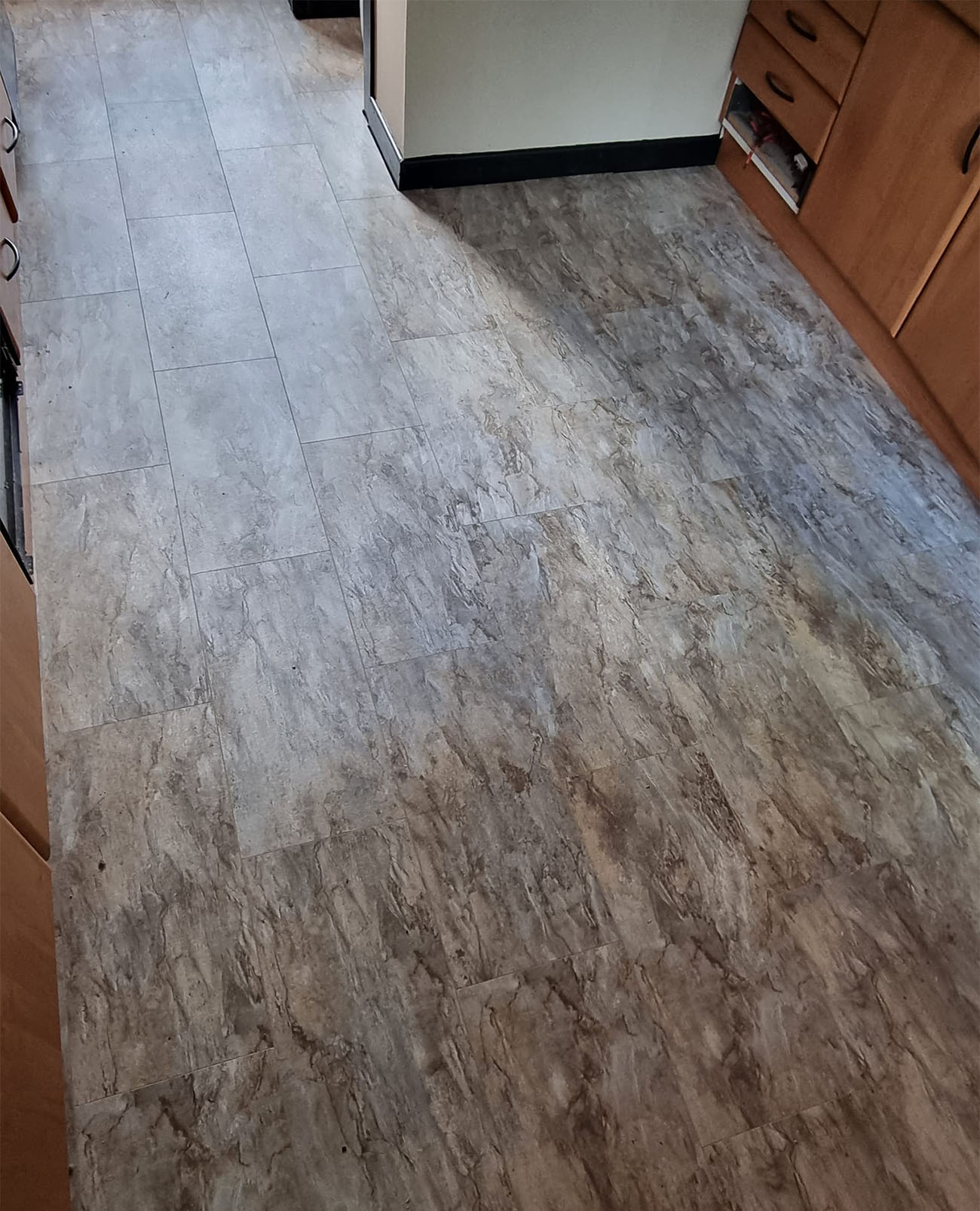 Marble effect LVT floor in a kitchen